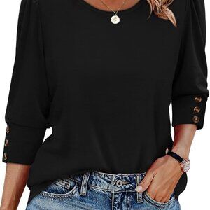 Womens Tops 3/4 Sleeve with Buttons Dressy Casual Blouses Summer Outfits Beach V